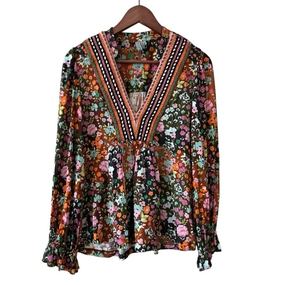Anthropologie Tops - Bl^nk London x Anthropologie STEPHANIE Black Floral V-Neck Size M